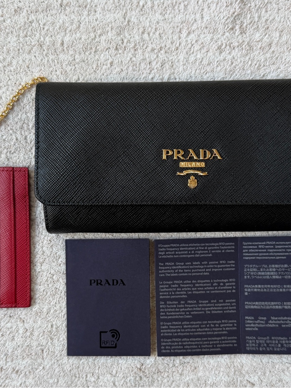 Prada Black and Red Saffiano Leather Wallet NWOT - Picture 2 of 16